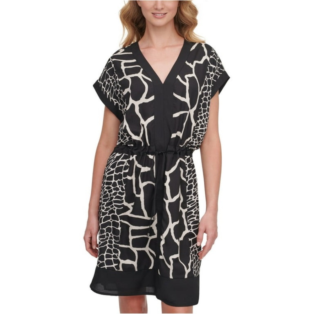 DKNY NWT charcoal animal mix print the neck dress small